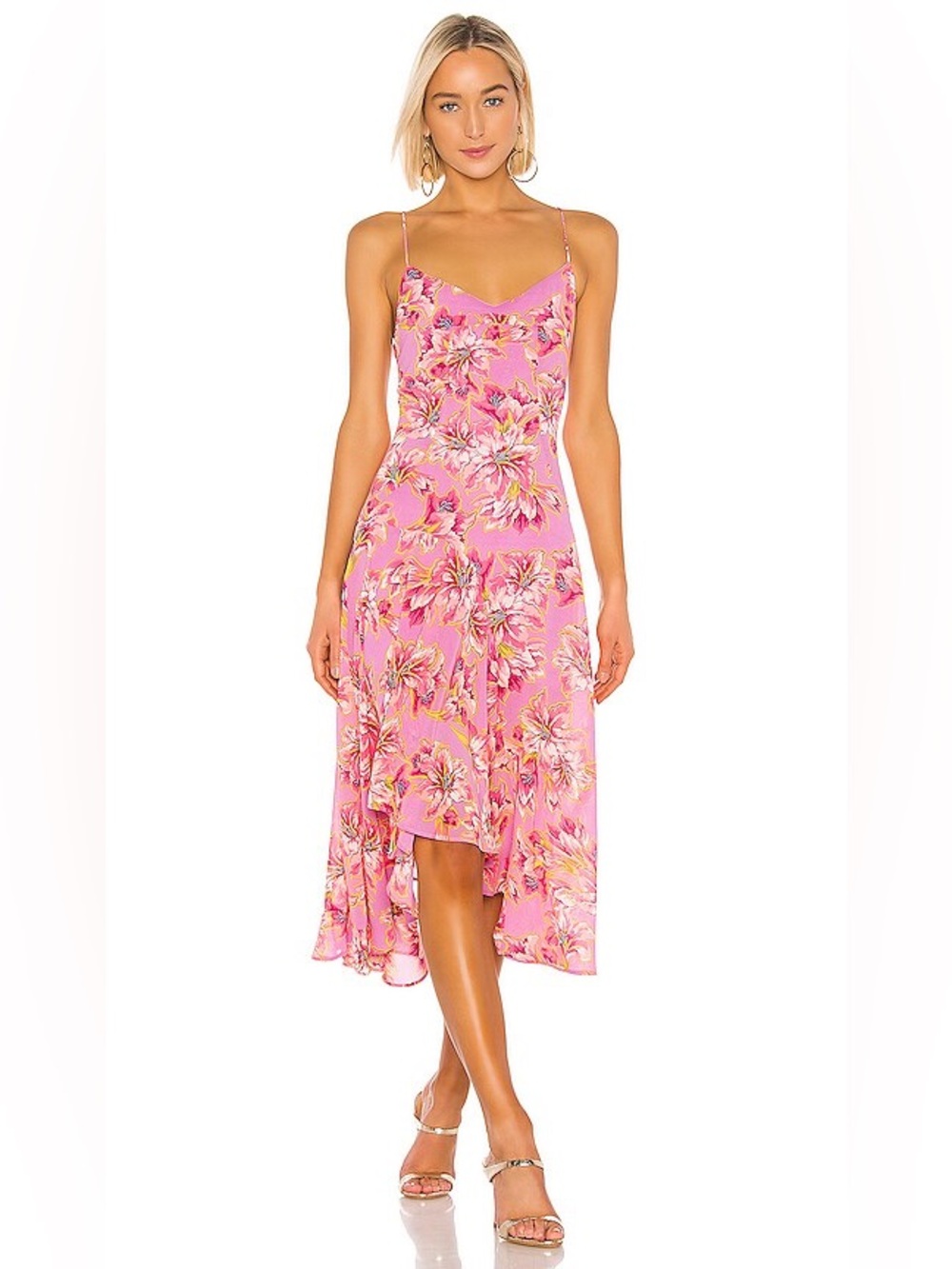 Astr Floral Pink Slip long Midi Dress asymmetrical High Low Hem feminine wedding - Picture 2 of 10